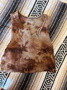 No Boundaries Brown Tie-Dye Ribbed Tank Top
